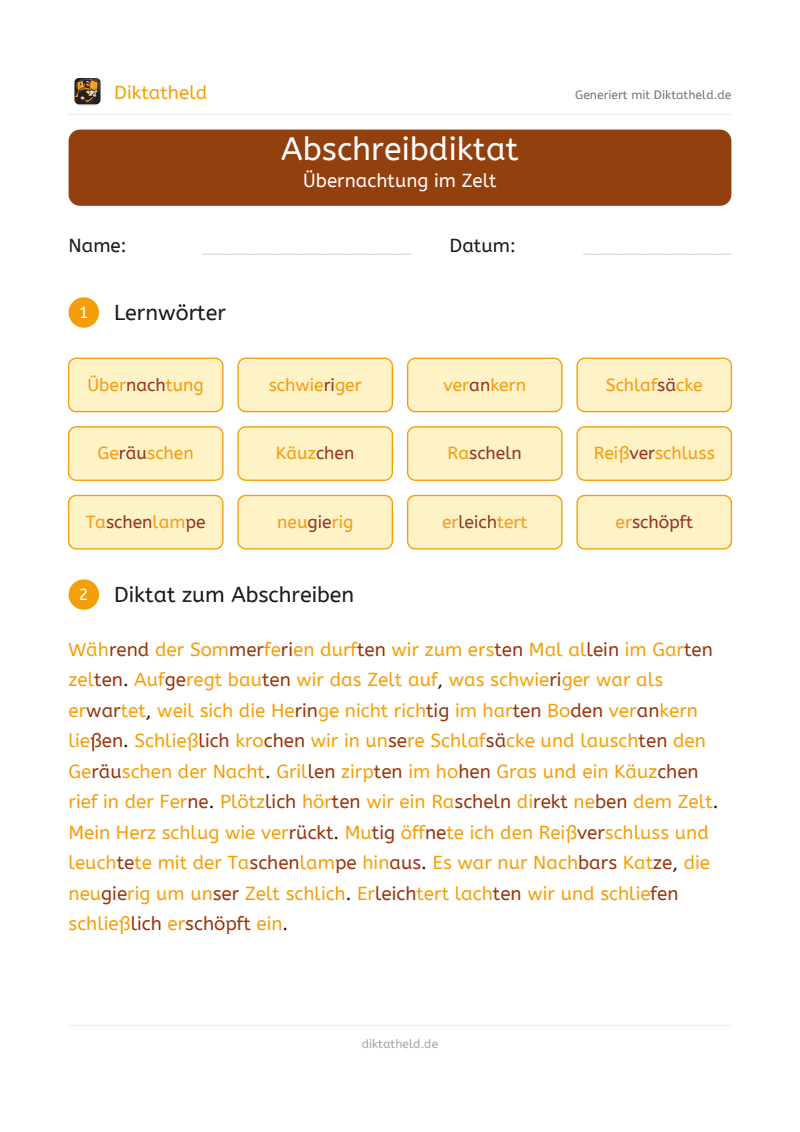 Vorschau: Übernachtung im Zelt