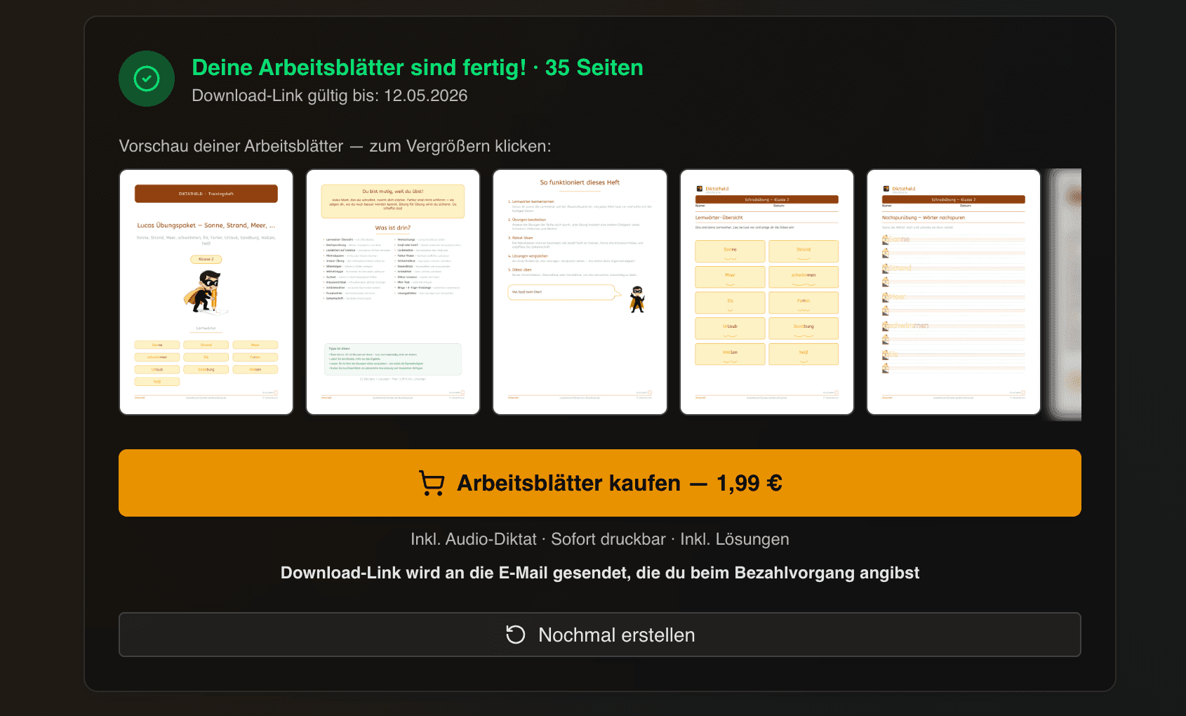 Arbeitsblätter aus eigenen Lernwörtern erstellen — in 30 Sekunden